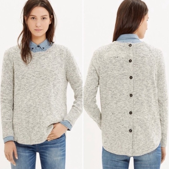 Madewell Marled Button Back Light Gray Sweater Extra Small H - Picture 1 of 6